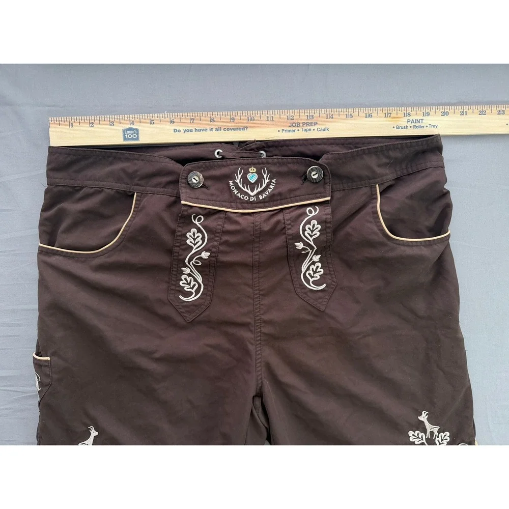 Monaco Di Bavaria Men XXL Brown Lederhosen Style Shorts Embroidered Oktoberfest